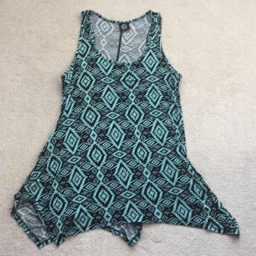 Razor back black and teal dress